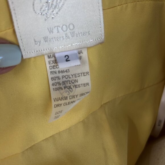 WTOO by Watters & Watters Yellow Satin Prom Bridesmaid Dress Size 2 - Picture 5 of 12